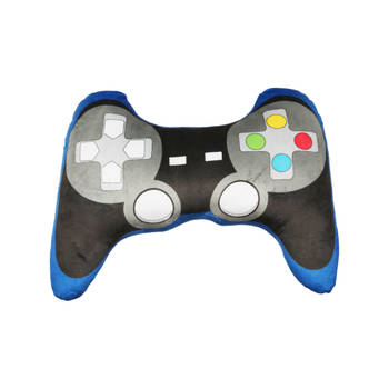 Kruger Game controller pluche kussen - 25 cm - grijs/blauw - fun cadeaus/sierkussens - Sierkussens