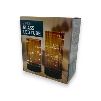 Windlicht van glas met LED - Amber - 2 stuks