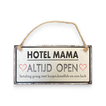 Metalen Wandbord - Hotel Mama - 30 x 15 cm - Beige