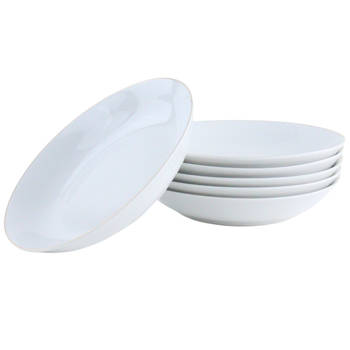OTIX Diepe borden - Soepborden - Set van 6 stuks - 21cm - Wit met Gouden rand - Porselein - Crocus