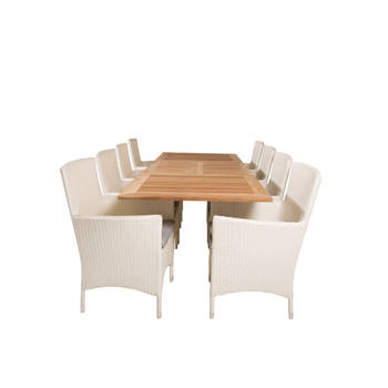 Panama tuinmeubelset tafel 90x160/240cm en 8 stoel Malin wit, naturel.