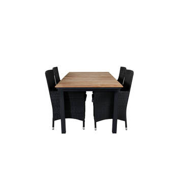 Mexico tuinmeubelset tafel 90x160/240cm en 4 stoel Malin zwart, naturel.