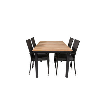 Mexico tuinmeubelset tafel 90x160/240cm en 4 stoel Anna zwart, naturel.