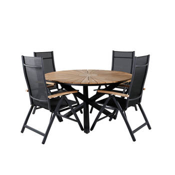 Mexico tuinmeubelset tafel Ø140cm en 4 stoel Panama zwart, naturel.
