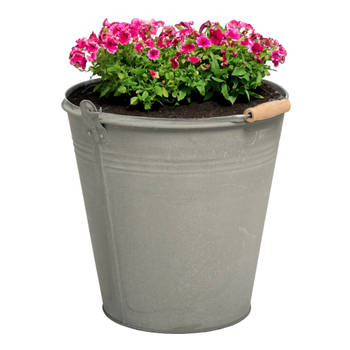 Mega Collections emmer/plantenpot Eddy - zink - zilver - D25 X H22 cm - IJzeren emmer / teil