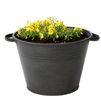 Mega Collections plantenpot/bloempot Farmer - zink - zwart - D31 X H21 cm - IJzeren emmer / teil