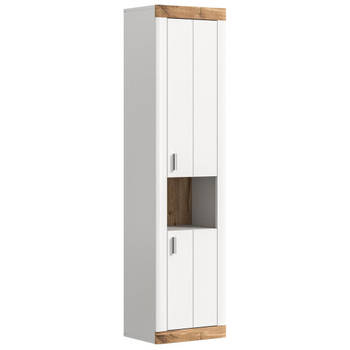 Laredo kolomkast wandmontage 2 deuren, 1 plank mat wit,eik decor,wit.
