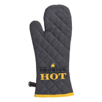 BBQ handschoenen - hittebestendig tot 250 graden - donker grijs/geel - katoen - ovenwanten - Barbecuegereedschapset