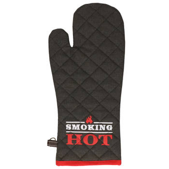 BBQ handschoenen - hittebestendig tot 250 graden - antraciet/rood- katoen - ovenwanten - Barbecuegereedschapset