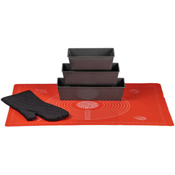 Sareva Cakevorm / Cakeblik Set - 5 delige set + Bakmat en Ovenhandschoen