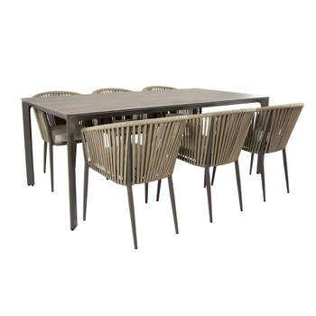 AXI Resi Tuinset met 6 stoelen in Taupe & hout-look PSPC Dining set voor tuin in Aluminium & textileen