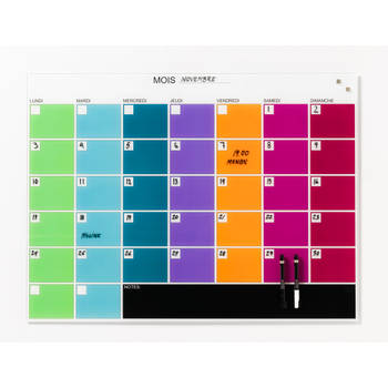 NAGA - Magnetisch Glasbord met maand overzicht - Meerkleurig - 80 x 60 cm - Geschikt voor whiteboard markers