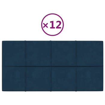 vidaXL Wandpanelen 12 st 2,16 m² 60x30 cm fluweel blauw