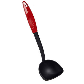 LYRA Kook/keuken gerei - soeplepel - zwart/rood - kunststof - 30 cm - Soeplepels