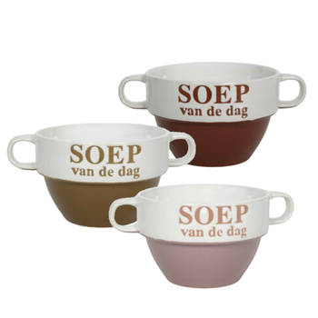 Bellatio Design Soepkommen - Soep van de dag - 9x stuks - multi kleuren - keramiek - D12 x H8 cm - Kommetjes