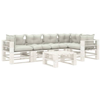 vidaXL 6-delige Loungeset met beige kussens pallet hout