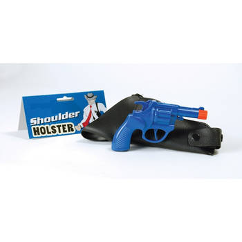 Verkleed maffia revolver blauw met schouder holster - Verkleedattributen