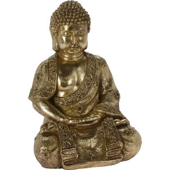 H&S collection Boeddha beeld Gold - kunststeen - antiek goud - 29 x 25 x 42 cm - Beeldjes