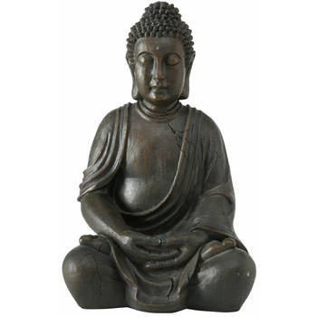 Deco by Boltze Boeddha beeld Zen - kunststeen - antiek donkergrijs - 32 x 26 x 50 cm - Beeldjes