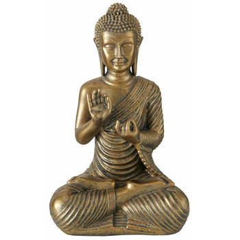 Deco by Boltze Boeddha beeld Briosa - kunststeen - antiek goud - 12 x 9 x 20 cm - open handen - Beeldjes