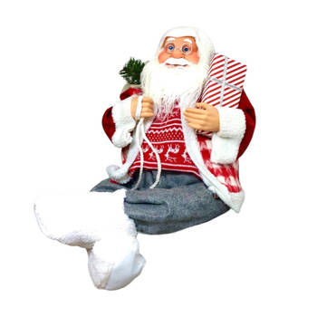Luxe Afgewerkte Kerst Decoratie Kerstman Zittend - 60cm