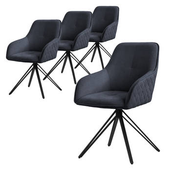 ML-Design eetkamerstoelen draaibaar set van 4, textiel geweven stof, zwart, woonkamerstoel met armleuning/rugleuning,