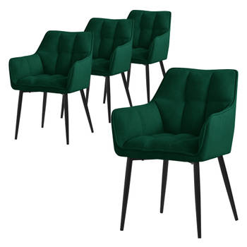 ML-Design eetkamerstoelen set van 4 gemaakt van badstof, donkergroen, keukenstoel met dikke gestoffeerde zitting &