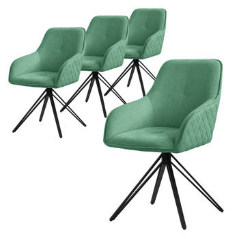 ML-Design eetkamerstoelen draaibaar set van 4, textiel geweven stof, groen, woonkamerstoel met armleuning/rugleuning,