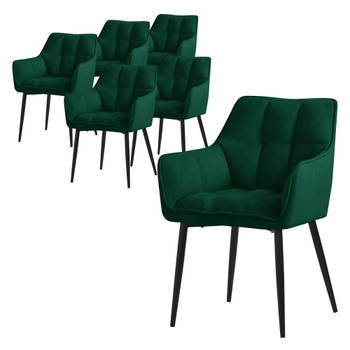 ML-Design eetkamerstoelen set van 6 gemaakt van badstof, donkergroen, keukenstoel met dikke gestoffeerde zitting &