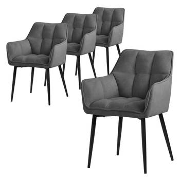 ML-Design eetkamerstoelen set van 4 gemaakt van badstof, donkergrijs, keukenstoel met dikke gestoffeerde zitting &