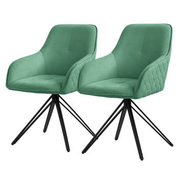 ML-Design eetkamerstoelen draaibaar set van 2, textiel geweven stof, groen, woonkamerstoel met armleuning/rugleuning,