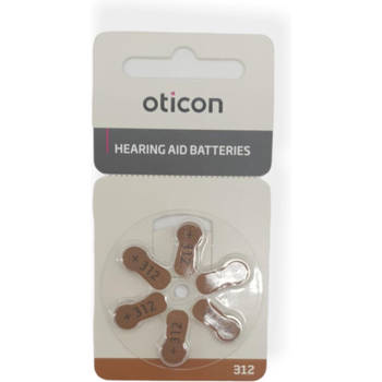 Oticon hoortoestel batterij type P312 Bruine sticker 2 kaartjes 12 batterijen