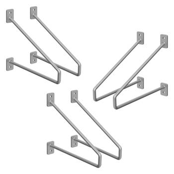 ML-Design 6 stuks plankbeugel, 220 mm, zilver, gemaakt van staal, haarspeld plankbeugels, zwevende plankbeugel,