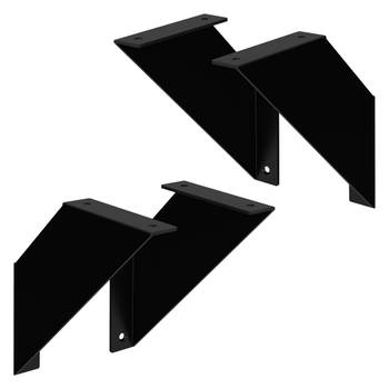 ML-Design 4 stuks plankbeugel 20 cm, zwart, metaal, driehoekige plankbeugels, zwevende plankbeugels, wandbevestiging,