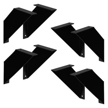 ML-Design 8 stuks plankbeugel 20 cm, zwart, metaal, driehoekige plankbeugels, zwevende plankbeugels, wandbevestiging,