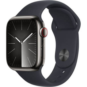 Apple Watch Series 9 GPS + mobiel - 41 mm - Kast van grafietstaal - Midnight sportband - S/M
