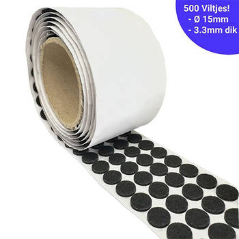 FSW-Products - 500 Viltjes op Rol Zwart - Zelfklevend Anti Kras Meubelvilt - 15mm