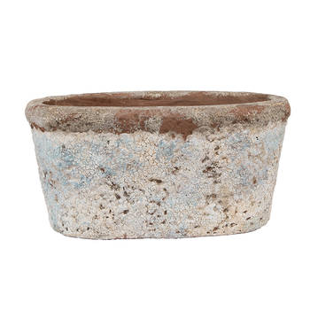 Clayre & Eef Bloempot 19x11x10 cm Beige Blauw Terracotta Beige