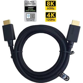 NÖRDIC HDMI-N1021 – Ultra High Speed HDMI 2.1 kabel - Gecertificeerd - 8K60Hz - 2m - Zwart
