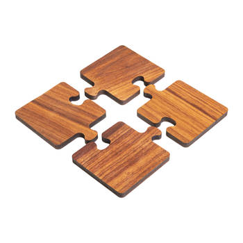 QUVIO Pannenonderzetter / 4 Onderzetters glazen – Puzzel – Hout