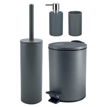 Spirella Badkamer accessoires set - WC-borstel/pedaalemmer/zeeppompje/beker - donkergrijs - Badkameraccessoireset