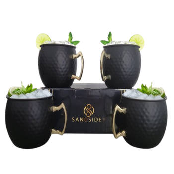 Sandside Moscow Mule Bekers Premium Cocktail Glazen Set 4x Zwart Met Luxe Giftset Verpakking