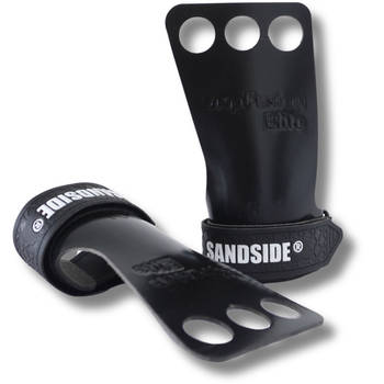 Sandside CrossFit Grips Elite 2.0 Fitness Handschoenen Fingerless Grips Pure Black L/XL 3 Hole