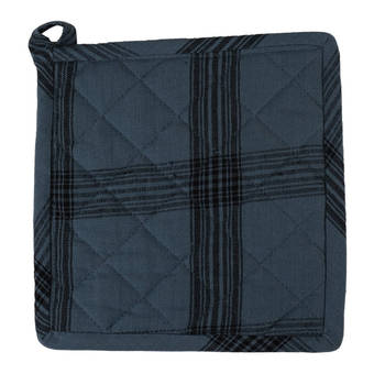 Linen & More Pannenlap 'Black Check' 20cm x 20cm, Mirage Blue