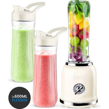 Blender to go - Retro blender - Smoothie maker - Inclusief twee bekers en meerdere accessoires - Beige