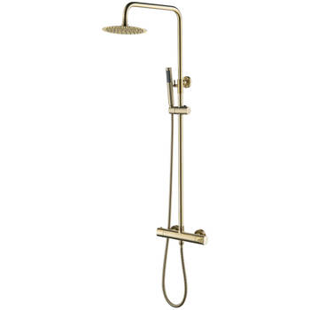 Thermostatische Regendoucheset - Leoni Rimbo - 20cm - Ronde Hoofddouche - Staafhanddouche - RVS - PVD - Geborsteld Goud