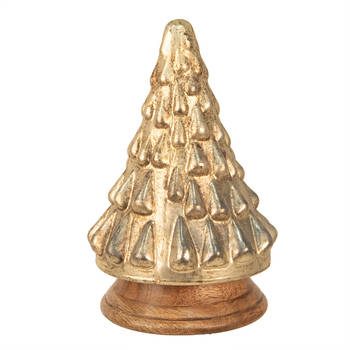 Clayre & Eef Kerstdecoratie Kerstboom Ø 14x23 cm Goudkleurig Glas Hout Goudkleurig