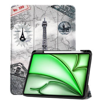 Basey Apple iPad Air 6 11 (2024) Hoesje Kunstleer Hoes Case Cover -Eiffeltoren