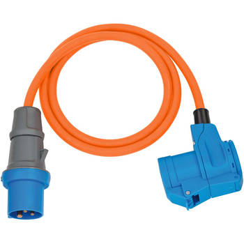 CEE Adapterkabel Camping 1,5 m kabel in oranje (CEE-stekker en hoekkoppeling incl. combinatiecontactdoos, 230V/16A, voor