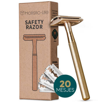 Safety Razor + 20 RVS Scheermesjes – Vrouw & Mannen – Scheren – Zero Waste Scheermes Blades – Duurzaam Cadeau